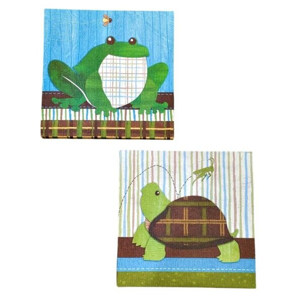 Oopsy Daisy Too Backyard Friends Canvas Wall Art Set of 2 Frog Turtle 10 x 10 In - Picture 1 of 8